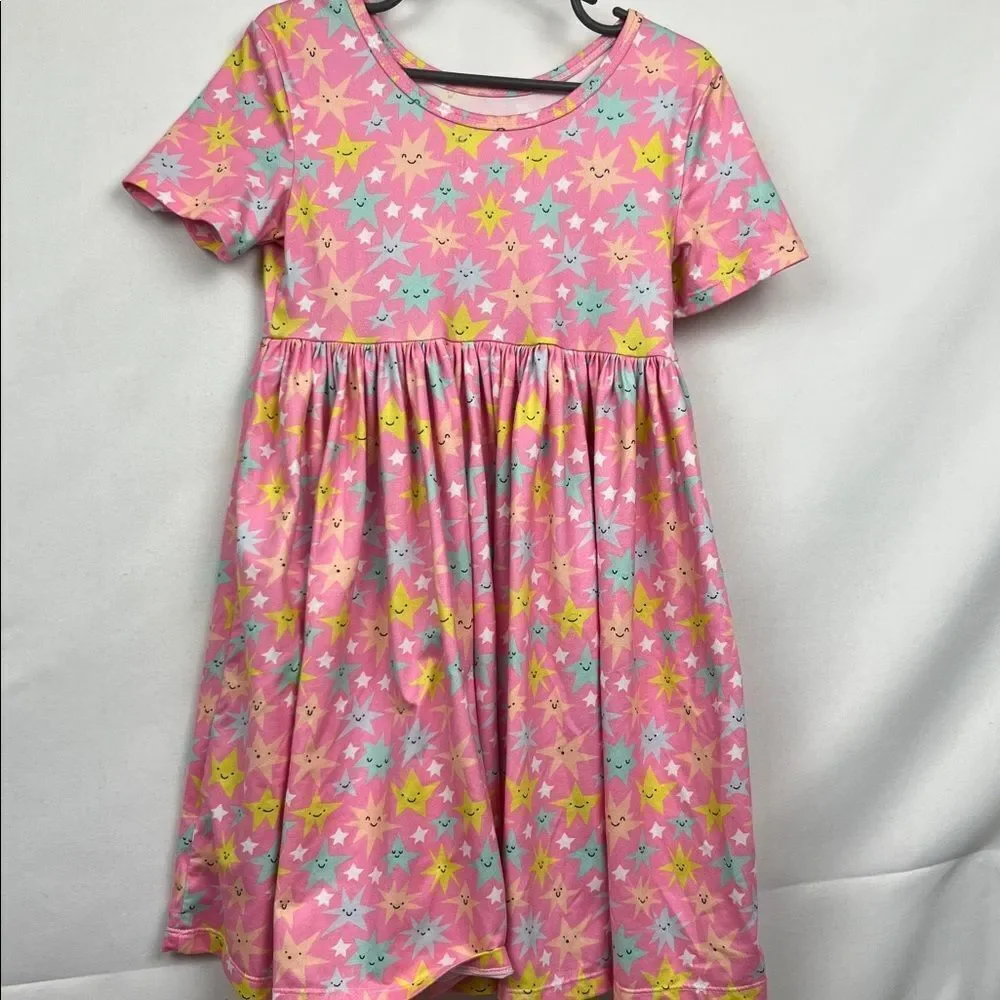 Mila and Rose pink short sleeve smiling star print twirl dress size 5-6